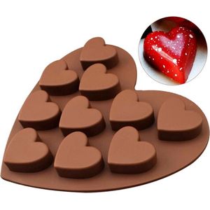 ***Hart Chocoladevorm - Siliconen Bakvorm - 10 Hartjes - Muffin en cupcakes - Hartvorm - Ijsblokjeshouder - van Heble® ***