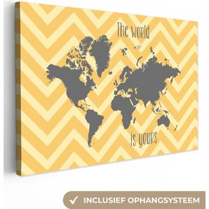 Canvas Wereldkaart - 30x20 - Wanddecoratie Wereldkaart - Grijs - Patroon