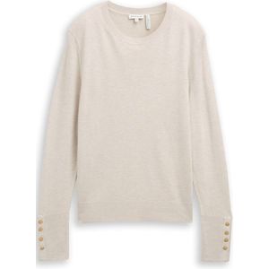 Tom Tailor - Trui - Zandkleur - Met Ronde Hals en Knoop-details