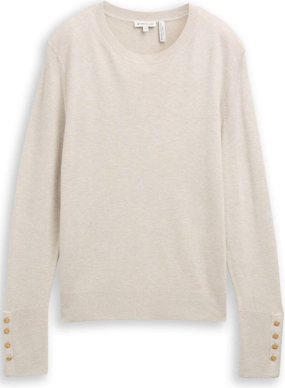 Tom Tailor - Trui - Zandkleur - Met Ronde Hals en Knoop-details