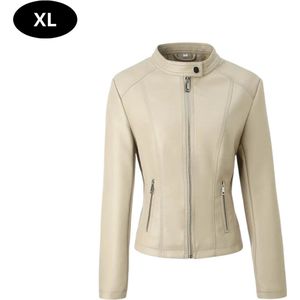 Livano Leren Jas - Leather Jacket - Lederen Jas - Bomberjack - Pilotenjack - Blazer - Biker - Motorjas - Motormuis - Dames - Beige S