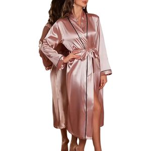 Nivard Satijnen Badjas Dames - Kimono - Kamerjas - Satijn - Ochtendjas - Pyjama - Roze - Maat S