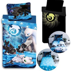 How to Train Your Dragon Katoenen kinderbeddengoed, voor jongen, met rits, glow-in-the-dark 140x200cm OEKO-TEX