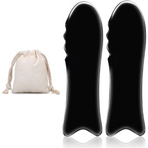 Allecto plus - Set van 2 buffelhoorn Gua Sha visvormige massagegereedschap voor Guasha - natuurlijk hoornmateriaal met 75 karakters.