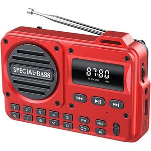 Rode draagbare Bluetooth-radio - FM-radio en TF-kaartspeler - USB-C-oplaadfunctie met LCD-scherm - Draagbare luidspreker geschikt voor wandelen/joggen en gebruik in de sportschool
