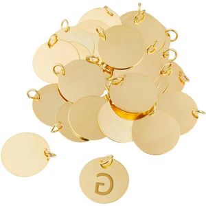 30 stuks messing blanco platte ronde stempelhangers 20 mm met buigring - DIY sieraden maken