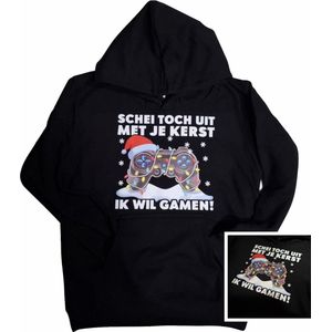 Zwarte hoodie met ""Schei toch uit met je kerst - Ik wil gamen!"" - maat XL - kersttrui, kerst, kerstmis, fout, kerstfeest, kerstmis, trui, kerstdiner, aankleding, hoody