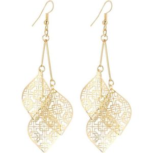 Fako Bijoux® - Oorbellen - Aluminium - Blaadjes - Goudkleurig