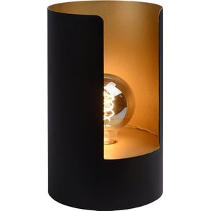 Atmooz - Tafellamp Evora - Slaapkamer / Woonkamer - Industrieel - Zwarte Buitenkant - Gouden Binnenkant - Hoogte 30cm - Metaal