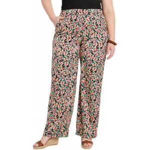 Semi-elastische broek van gebloemd satijn