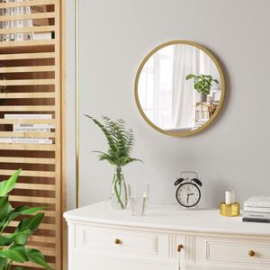 Ronde spiegel met gouden frame ronde wandspiegel diameter 50 cm moderne hangspiegel voor badkamer slaapkamer woonkamer hal decoratieve make-upspiegel van glas metaal MDF-haken 50x50cm