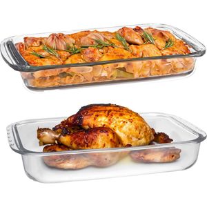 Ovenschaal van borosilicaat glas - set van 2 - rechthoek - 3.7 en 5.0 liter - serveerschaal