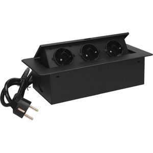 Orno - Pop Up Stekkerdoos - 3 Stopcontacten - Zwart - RVS Afwerking - 1.5 Meter Kabel