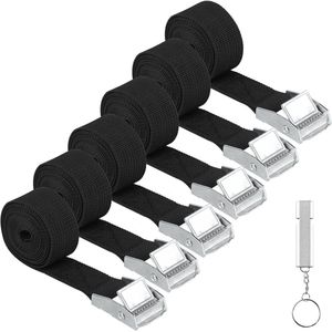 6 stuks verstelbare sjorbanden, zwart, 25 mm x 1 m, fietsendrager spanriem, bevestigingsriemen voor fiets, motorfiets, auto, bagage, camping