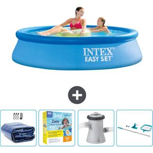 Intex Rond Opblaasbaar Easy Set Zwembad - 244 x 61 cm - Blauw - Inclusief Solarzeil - Onderhoudspakket - Zwembadfilterpomp - Schoonmaakset