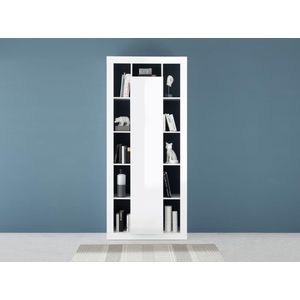 Boekenkast met 1 deur en 11 nissen - Wit gelakt - BALKA L 94.7 cm x H 216.6 cm x D 42 cm