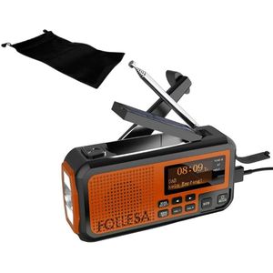 FOLLESA® DAB-373BT Noodradio - Solar Powerbank - 5000mAh - DAB+/FM - Met waterdicht zakje - Noodradio - Opwindbare Survivalradio - Bluetooth & Digitale Wekker - Ideaal voor Noodpakket.