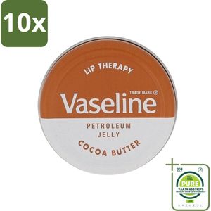 10 x Vaseline - Lip Therapy - Lippenbalsem - Cocoa Butter - 20 g - Grootverpakking - Lippenbalsem - Lippenverzorging - Droge Lippen - Gehydrateerde Lippen - Cacaoboter
