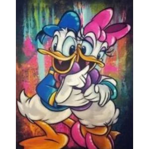 Diamond painting-Disney Donald Duck en Katrien Duck-30x40-ronde steentjes-Diamond painting pakket volledig