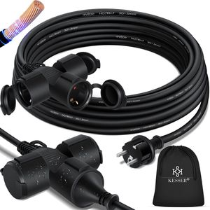 KESSER® Verlengkabel 10 meter met 3x stekkerdoos voor binnen en buiten IP44 - Verlengsnoer met Stekker