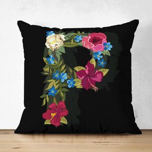 KT021.311 Cushion Cover 45x45 cm Black Pink Polyester Flowers