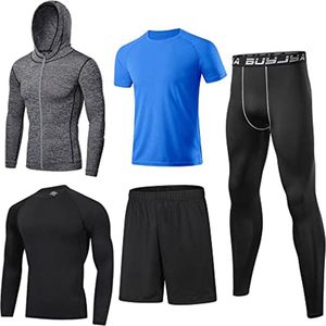 Heren Slim Fit Compressiekleding Set - T-shirt, Lange Mouwen, Broek en Shorts