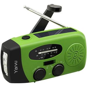Yarvu ® - 6 IN 1 Noodradio - Opwindbaar + Zonneenergie + Nood Radio Op ingebouwde Batterijen ( Accu ) - Noodpakket Solar - Voor Rampen - Draagbare - FM AM Groen
