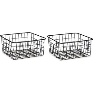 Set van 3x stuks industriele draadmand/opbergmand zwart metaal 28 x 22 x 13 cm - Keukenmandjes/sokkenmandjes