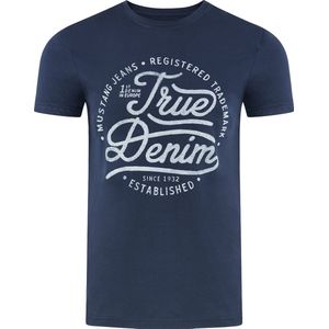 Mustang Heren T-Shirt Basic Print Tee regular fit Blauw S Ronde Hals Volwassenen Opdruk Print Shirts