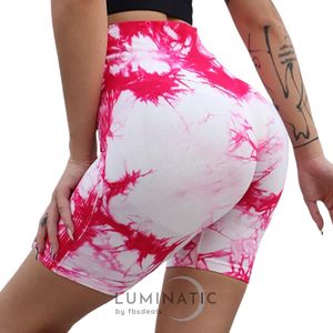 Yoga Shorts - Korte Legging - Shorts - Korte Broek Dames - Tie Dye - Shorts Dames - Sportlegging Dames - High Waist - Shapewear Dames - Sportbroek Dames | Luminatic® | Hot Roze | M