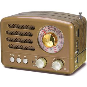 Draagbare vintage radio met Bluetooth, FM/AM(MW)/SW, oplaadbare draagbare radio met extra grote afstemknop, transistorradio met TF/USB-kaartondersteuning (Goud)