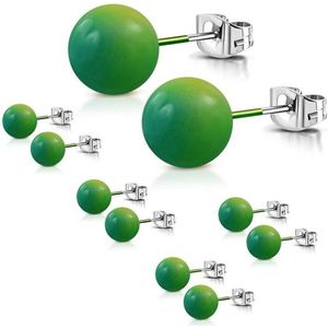 Aramat jewels ® - Bolletjes oorstekers groen blauw geel acryl staal 8mm