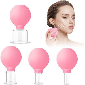 4 stuks Facial cupping cups - Cupping set - Vacuüm Silicone Cupping set - Cupping cellulite - Cupping gezichtCellulitisbehandeling voor het gezicht - Cuppingset voor gezicht, armen en benen - Roze