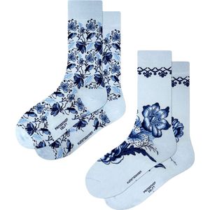Kunst sokken - Delfts Blauw 2-pack: Delfts Blauw - Sokken Heren 41 46 - Sokken Dames 36 40 - Biologisch Katoenen Sokken - funny socks happy - Vrolijke Sokken - Grappige Sokken - Sokken Cadeau