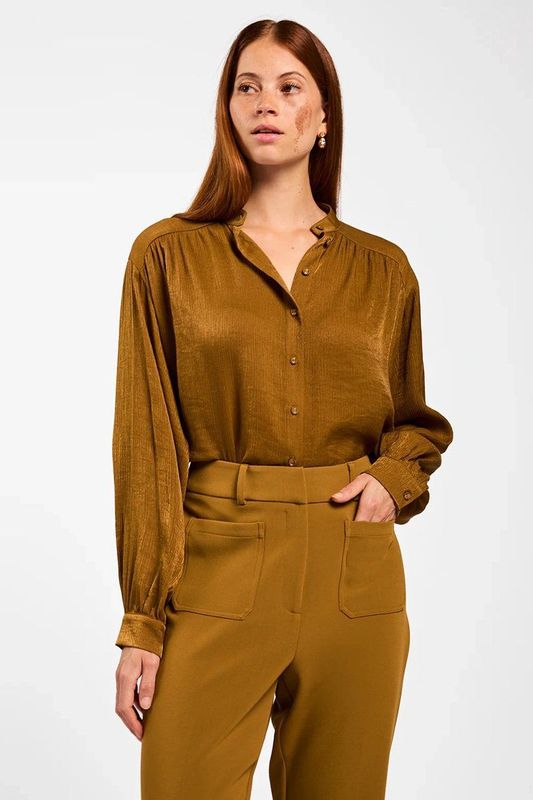 LIV - Blouse - French Olive - Losvallend Model - Opstaande Kraag