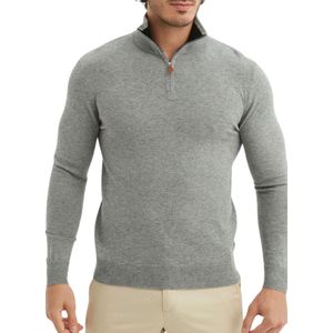YVES ENZO Half Zip Heren sweater - Schipperstrui met rits - Coltrui Heren - Heren Trui - Maat L - Grijs