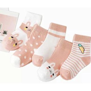 5 paar New born Baby sokken - set babysokjes - 0-6 maanden - Oranje Konijnen sokken - Babysokken - Multipack - Dierensokken - Kraamcadeau voor Jongen of Meisje - Babyshower Cadeau - Kraammand
