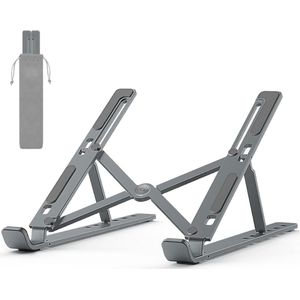laptopstandaard, 6 niveaus in hoogte verstelbare draagbare laptophouder voor bureau, aluminium opvouwbare laptopriser, compatibel met MacBook, Dell, Lenovo, meeste 10-15.6"" laptops-Grijs