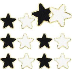 Plakkleisters - 12 stuks | Chenille-sterpatches met zelfklevende gouden randen - 59 cm | Voor kleding en accessoires