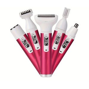 5-in-1 Scheerapparaat Set voor Dames – Body Shaver + Precisietrimmer + Oor/Neushaar + Gezicht + Wenkbrauwtrimmer – Pijnloze Ontharing – USB-Oplaadbare Dames Trimmer – Voor een complete en perfecte Lichaamshaar verzorging - Kleur: Rood
