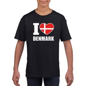 Zwart I love Denemarken fan shirt kinderen 134/140