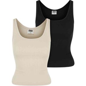 Urban Classics - Organic Basic Rib 2-Pack Mouwloze top - XS - Beige/Zwart