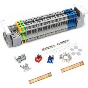 DIN Rail Terminal Blocks Kit UK - 2.5 Din Rail Connectors - Universele Klasse - Terminal Blocks - Crimp Connectors - Ground Blocks - Terminal Covers - Fixed Bridge Terminal Brackets - Aluminium Rail