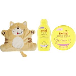 Zwitsal Cadeauset Baby & Cherry Belly Warmteknuffel Kat - Zwitsal Zachte Creme Pot - Zwitsal Wascreme - Cherry Belly Baby Warmteknuffel