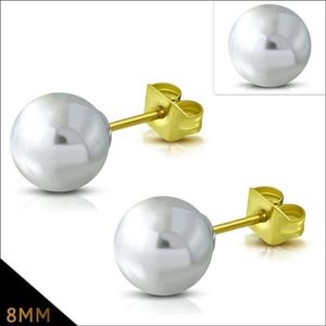 Aramat jewels ® - Pareloorbellen wit goudkleurig staal 8mm