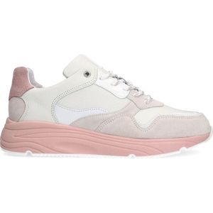 Manfield - Dames - Witte leren sneakers met roze zool - Maat 41