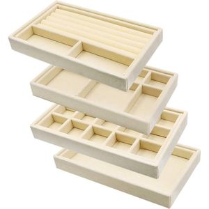 Opbergdoos voor Sieradenlade - Opbergbakken Set van 4 - Stapelbare Sieradenlade Organizer - Sieradendoos voor Oorbellen Armbanden Kettingen en Ringen - Oorbelhouder - Beige