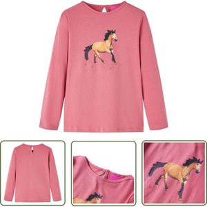 vidaXL Lang Mouw - Kinderhemd - Kindershirt met lange mouwen 128 oudroze - Meisjeskleren - Roze Kleding - Kindertjes Kleren
