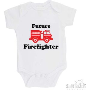 100% Katoenen Romper ""Future firefighter"" Unisex Katoen Wit/zwart/rood Maat 62/68