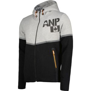 Heren Sweater Anapurna Ganasana - met hoodie - Volledige rits - 2 zijzakken met rits – Zwart/Grijs met oranje accenten - maat M